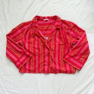 Free People Red and Pink Striped Blouse